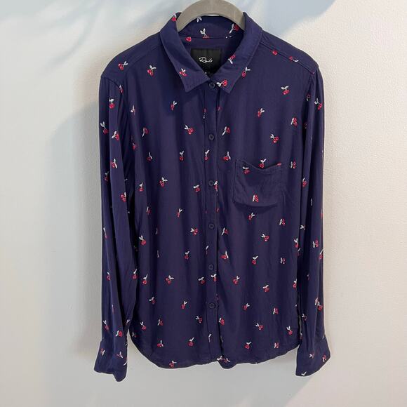Rails Kate Navy Cherry Patterned Button Down Shirt Size S - Picture 1 of 8